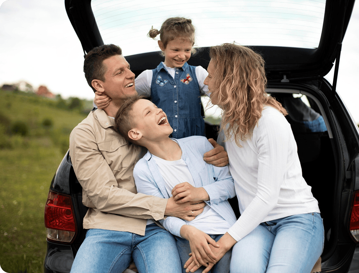 Family at car